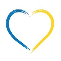 de omtrek van het hart is getekend met een borstel in twee kleuren blauw en geel, platte vector geïsoleerd op wit