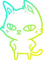 koude gradiënt lijntekening cartoon kat met heldere ogen vector