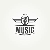 gitaar muziek instrument lijn kunst pictogram logo sjabloon vector illustratie ontwerp. gitaarmuziek badge-logo met vleugels en sterconcept opnamestudio, karaokeclub en audiowinkel
