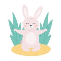 schattig wit konijntje dat mediteert in lotushouding. dierenyoga, ontspanning, meditatie. wereld yoga dag vector