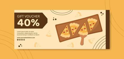 pizza eten voucher sjabloon hand getekende cartoon achtergrond vectorillustratie vector