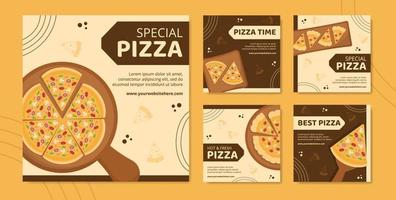 pizza eten sociale media post sjabloon hand getekende cartoon achtergrond vectorillustratie vector