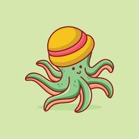 schattige octopus met hoed cartoon logo pictogram vectorillustratie vector