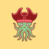 schattige octopus met piratenhoed vectorpictogramillustratie vector