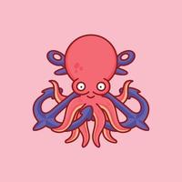 schattige octopus met anker cartoon pictogram vectorillustratie vector