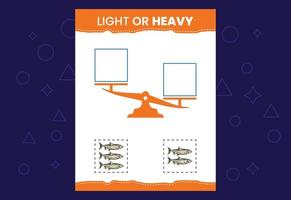 licht of zwaar educatief werkblad met schalen. zwaarder en lichter object leren vector