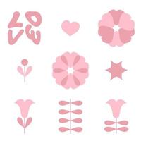 romantische collectie met tulp bloemen, harten, bladeren en tekst liefde. vector