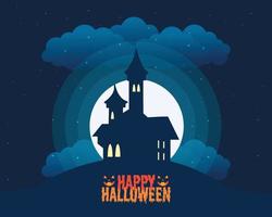 happy halloween met kasteel platte sjabloon vector