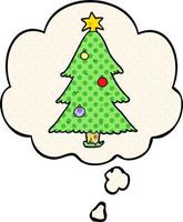 cartoon kerstboom en gedachte bel in stripboekstijl vector