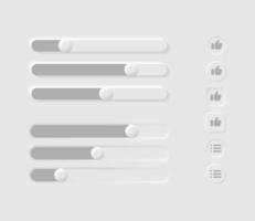 neumorphism ui ux realistische elementen van de gebruikersinterface. voor websites, mobiel menu, navigatie en apps. witte webknoppen met grijze designelementen. druk-, tuimelschakelaarknoppen en schuifregelaars vector
