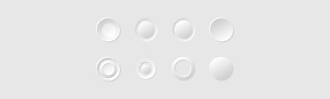 minimalisme stijl witte cirkel knoppen of pictogrammen. neumorfisme stijlelementen vector set. modern website- of mobiele app-ontwerp. neumorphic ui ux design collectie