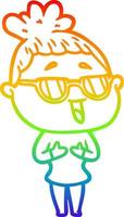 regenbooggradiënt lijntekening cartoon gelukkige vrouw die een bril draagt vector