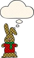 cartoon konijn en gedachte bel in stripboekstijl vector