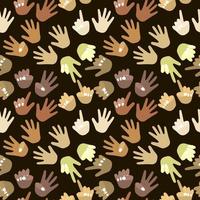 naadloos patroon van palmen van verschillende rassen, verschillende kleuren. voor mentale wiskunde school, wiskunde cursus, creatieve kinderen. vinger tellen. wiskunde. modern design, illustratie van de eenheid van alle mensen vector