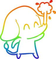 regenbooggradiënt lijntekening schattige cartoon olifant die water spuit vector