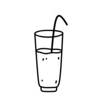 een glas met sap of water en een rietje geïsoleerd op een witte achtergrond. vector handgetekende illustratie in doodle stijl. perfect voor decoratie, logo, menu, recepten, verschillende ontwerpen.