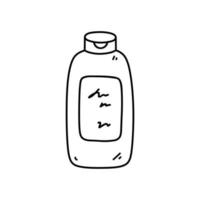 shampoofles geïsoleerd op een witte achtergrond. haar wassen en persoonlijke hygiëne product. vector handgetekende illustratie in doodle stijl. perfect voor kaarten, decoraties, logo, verschillende ontwerpen.