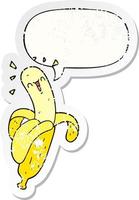 cartoon banaan en tekstballon noodlijdende sticker vector