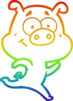 regenbooggradiënt lijntekening happy cartoon varken rennen vector