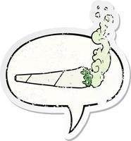 cartoon marihuiana gezamenlijke en toespraak bubble noodlijdende sticker vector