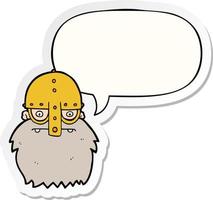 cartoon viking gezicht en tekstballon sticker vector