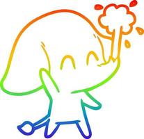 regenbooggradiënt lijntekening schattige cartoon olifant die water spuit vector