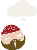 cartoon mannelijk gezicht met baard en gedachte bel in retro stijl vector
