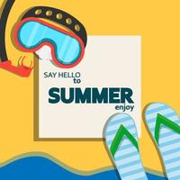 vakantie zomer strand illustratie vakantie vector banner met duikbril en flip flop. zee poster ontspannen avontuur reiskaart