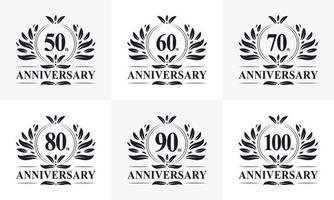 6 retro vintage verjaardagsbadge-logo. collectie van 6 jubileumlogo voor feest vector