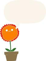 cartoon bloem en tekstballon in retro stijl vector