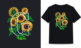 letter g alfabet zonnebloem en zomer illustratie geschikt voor shirt zeefdruk vector