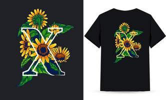 letter x alfabet zonnebloem en zomer illustratie geschikt voor shirt zeefdruk vector