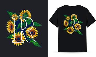 letter r alfabet zonnebloem en zomer illustratie geschikt voor shirt zeefdruk vector