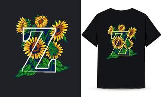 letter z alfabet zonnebloem en zomer illustratie geschikt voor shirt zeefdruk vector