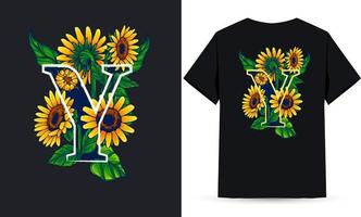 letter y alfabet zonnebloem en zomer illustratie geschikt voor shirt zeefdruk vector