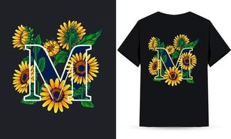 letter m alfabet zonnebloem en zomer illustratie geschikt voor shirt zeefdruk vector