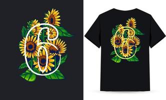 nummer 6 zonnebloem en zomer illustratie geschikt voor shirt zeefdruk vector