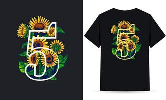 nummer 5 zonnebloem en zomer illustratie geschikt voor shirt zeefdruk vector