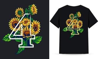 nummer 4 zonnebloem en zomer illustratie geschikt voor shirt zeefdruk vector