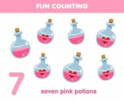 educatief spel voor kinderen leuk tellen zeven roze toverdrank halloween werkblad vector