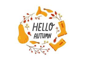 hallo herfst belettering herfst seizoen slogan vectorillustratie vector