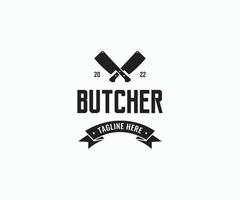 slagerij logo slagerij label. slager logo met hakmes kruis. vector