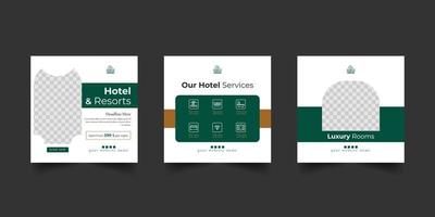 sociale media postsjabloon voor hotels en resorts vector