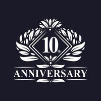 10 jaar jubileumlogo, luxe bloemen 10-jarig jubileumlogo. vector