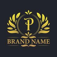 gouden vintage luxe p brief logo ontwerp. vector