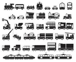 silhouetten van auto's. stadsvervoer. vervoer. taxi, vrachtwagens, aanhanger, caravan, bestelwagen. vector