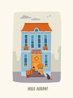 herfst landschap. ingericht huis. vectorillustratie voor kaart, poster, flyer, web en ander gebruik. vector