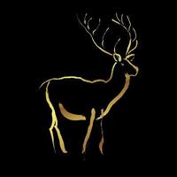 gouden hert met penseelstreek schilderen op zwarte achtergrond vector