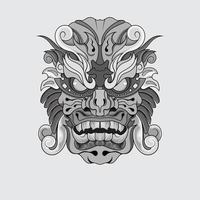 duivel masker beest hand getekend zwart-wit vectorillustraties. print, logo, postersjabloon, tattoo-idee. vector