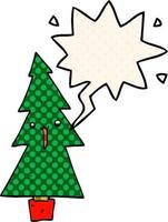 cartoon kerstboom en tekstballon in stripboekstijl vector